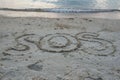Word Ã¢â¬Å SOS Ã¢â¬Å Write in sand on the beach Royalty Free Stock Photo